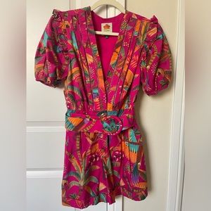 Farm Rio Pink Macaw Party Romper. Size small. Worn 1 time. Excellent condition.